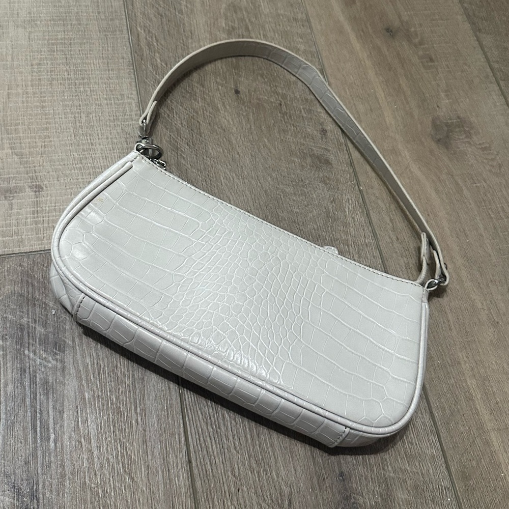 Grey Cream Tone Crocodile-Embossed Shoulder Bag